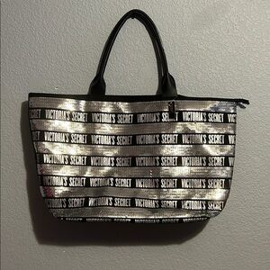 Victoria's Secret Black and Silver Striped Tote